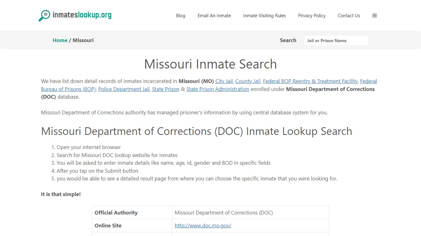 Missouri Inmate Lookup & Search - Missouri Department of Corrections ...